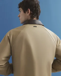 Beige Faux Leather Collared Harrington Jacket