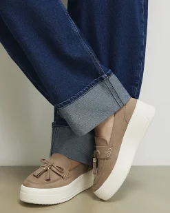Beige Faux Suede Platform Tassel Trainers