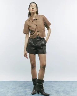 Beige Faux Suede Pocket Detail Shirt