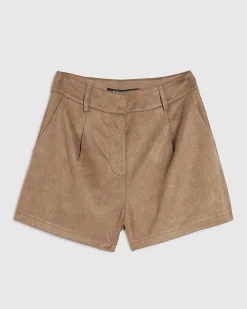 Beige Faux Suede Tailored Shorts