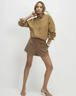 Beige Faux Suede Tailored Shorts