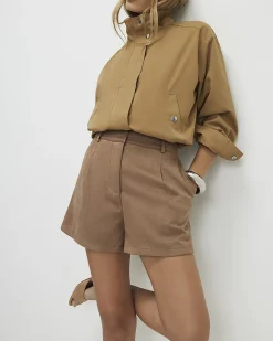 Beige Faux Suede Tailored Shorts