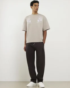 Beige Floral Embroidered Midweight T-Shirt