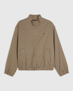 Beige Funnel Neck Check Harrington Jacket