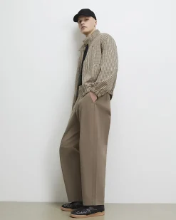 Beige Funnel Neck Check Harrington Jacket