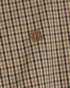 Beige Funnel Neck Check Harrington Jacket