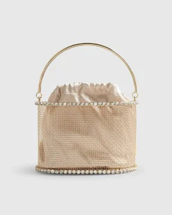 Beige Gem Raffia Flower Basket Bag