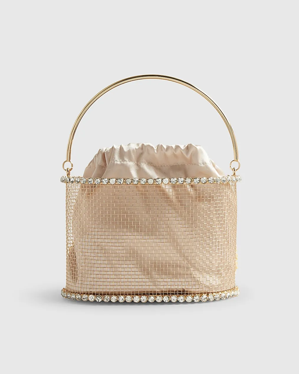 Beige Gem Raffia Flower Basket Bag