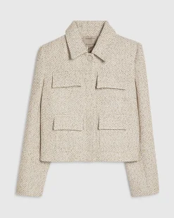 Beige Herringbone Pocket Detail Jacket