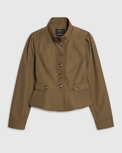 Beige High Neck Fitted Jacket