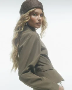 Beige High Neck Fitted Jacket