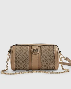 Beige Jacquard Monogram Mini Barrel Bag
