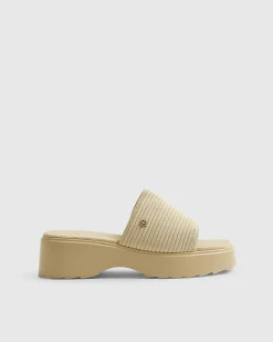 Beige Knitted Mule Flatform Sandals