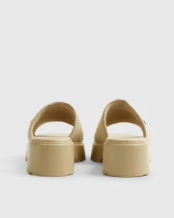 Beige Knitted Mule Flatform Sandals