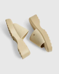 Beige Knitted Mule Flatform Sandals