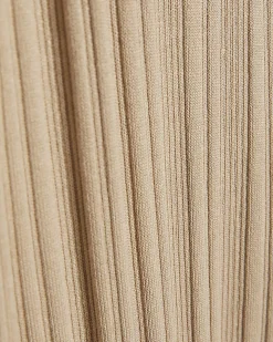 Beige Knitted Ribbed Midi Dress