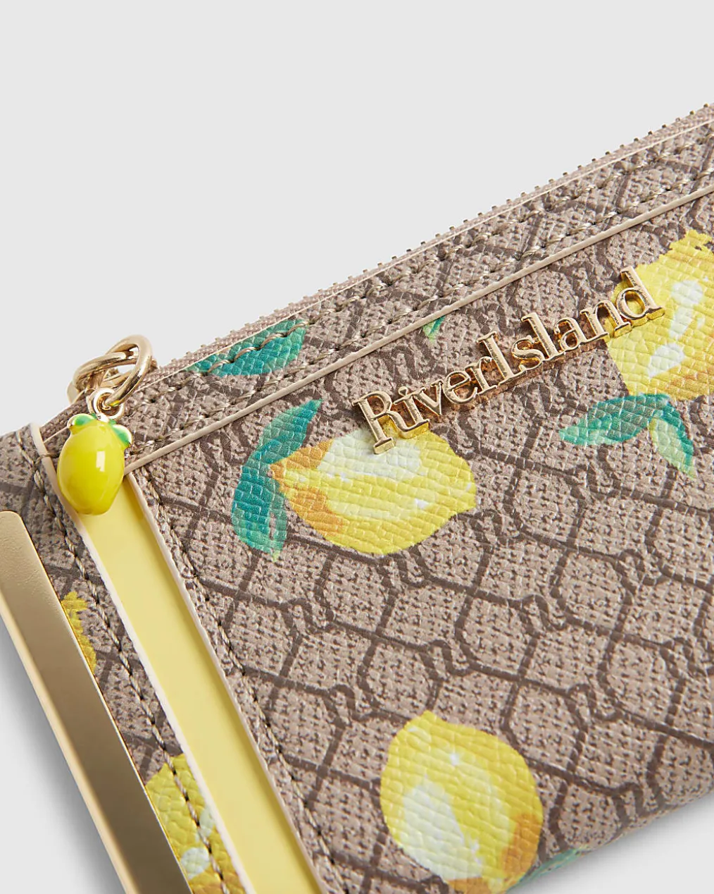 Beige Lemon Monogram Print Mini Purse