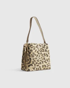 Beige Leopard Jacquard Bucket Bag