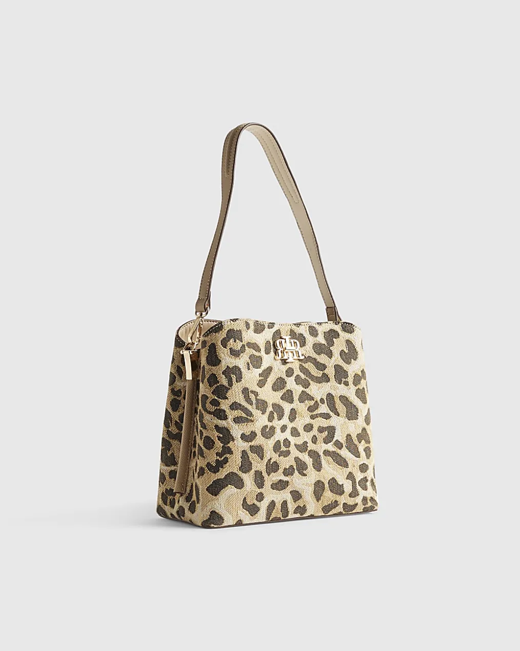 Beige Leopard Jacquard Bucket Bag