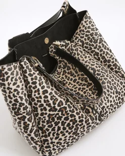 Beige Leopard Print Winged Shoulder Bag