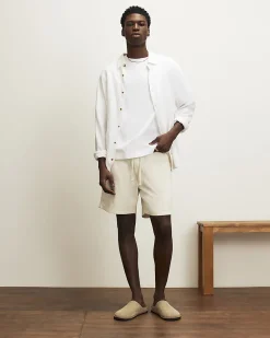 Beige Linen Blend Pull On Shorts