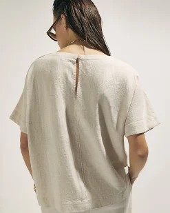 Beige Linen Blend Short Sleeve T-Shirt