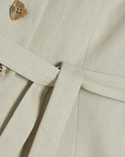 Beige Linen Blend Sleeveless Tie Waist Top