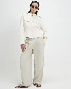 Beige Linen Blend Tailored Joggers