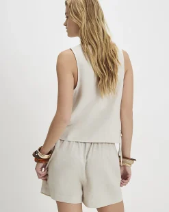 Beige Linen Blend Tank Top