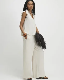 Beige Linen Blend Trousers