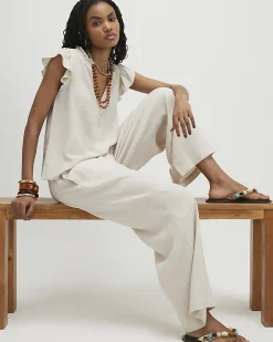 Beige Linen Blend Trousers