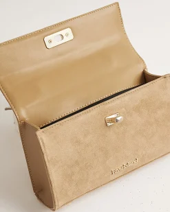 Beige Lock Front Tote Bag