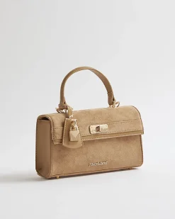 Beige Lock Front Tote Bag