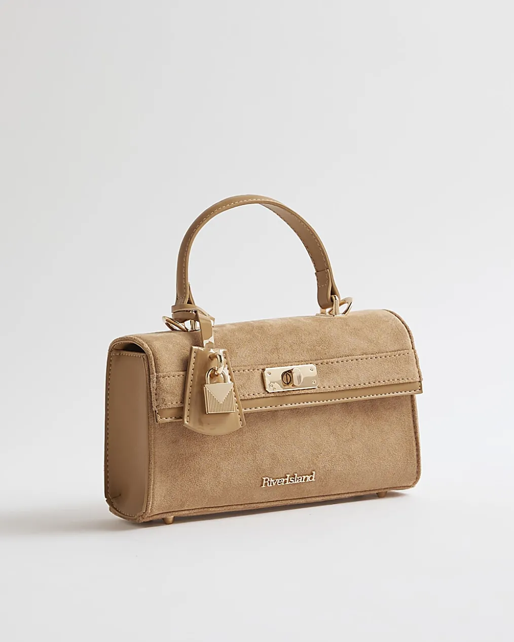 Beige Lock Front Tote Bag
