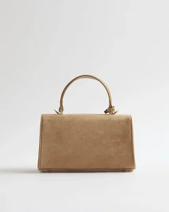 Beige Lock Front Tote Bag