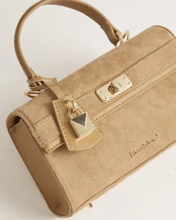 Beige Lock Front Tote Bag