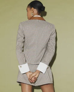Beige Long Sleeve Check Print Jacket