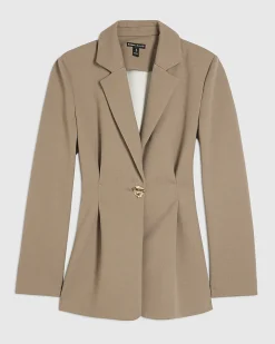 Beige Long Sleeve Cinched Waist Blazer