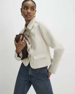 Beige Long Sleeve Collared Structured Jacket