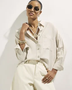 Beige Long Sleeve Linen Blend Shirt