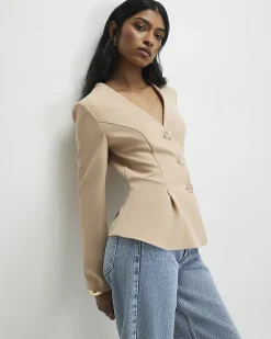 Beige Long Sleeve Pleated Jacket