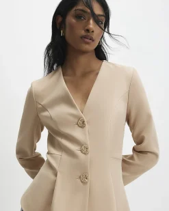 Beige Long Sleeve Pleated Jacket