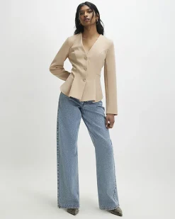 Beige Long Sleeve Pleated Jacket