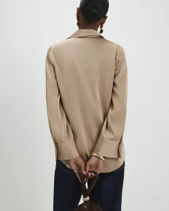 Beige Long Sleeve Wrap Blouse