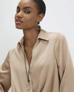 Beige Long Sleeve Wrap Blouse