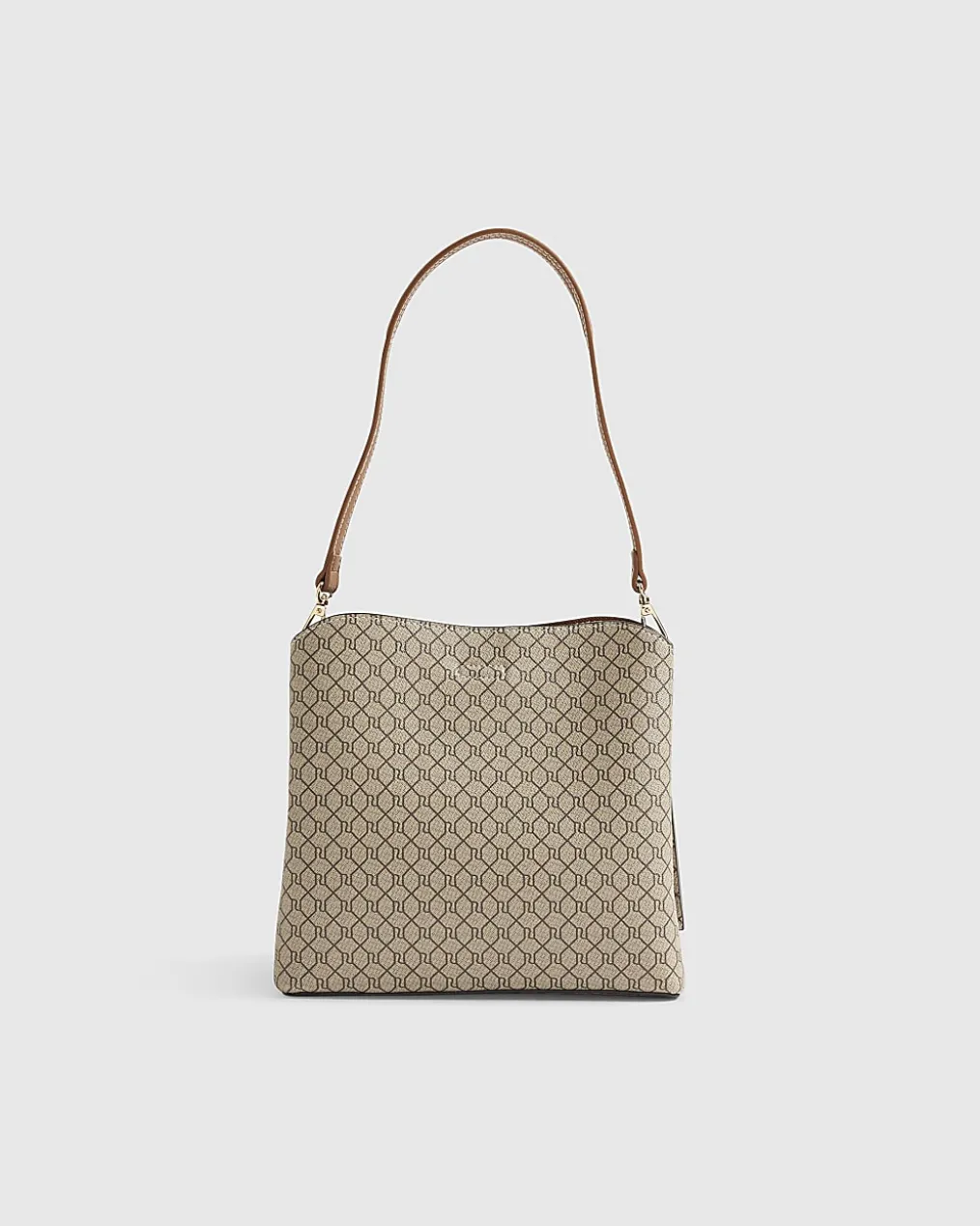 Beige Monogram Print Bucket Bag