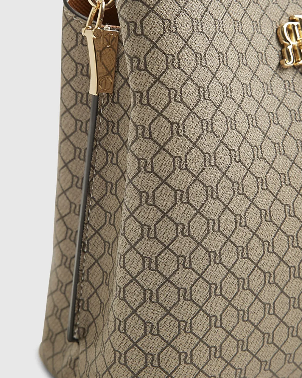 Beige Monogram Print Bucket Bag