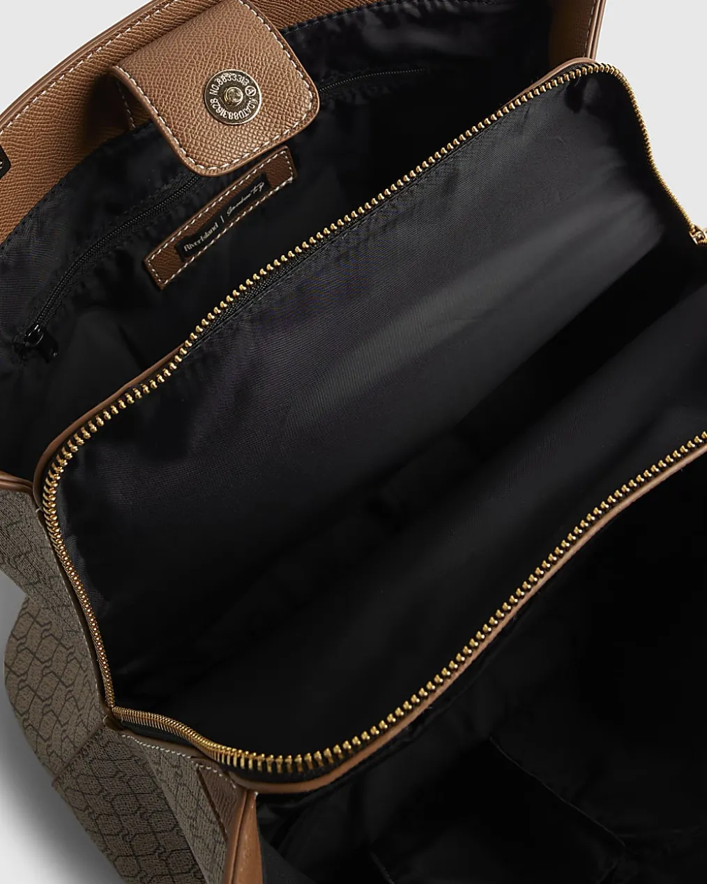 Beige Monogram Webbing Front Chain Tote Bag