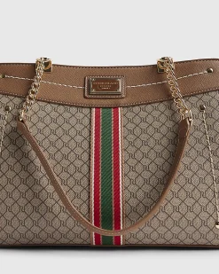 Beige Monogram Webbing Front Chain Tote Bag
