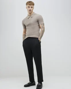 Beige Muscle Fit Rib Polo Shirt